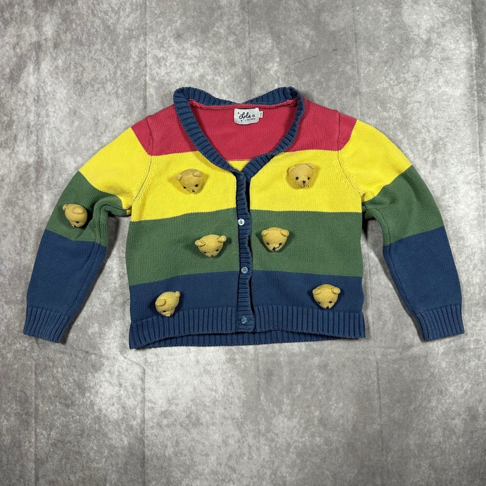 Lola + The Boys Kids Colorblock Teddy Bear Cardigan 7/8 Knit 3D Accents Sweater